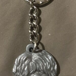 Silver Old English Sheepdog Dog Keychain